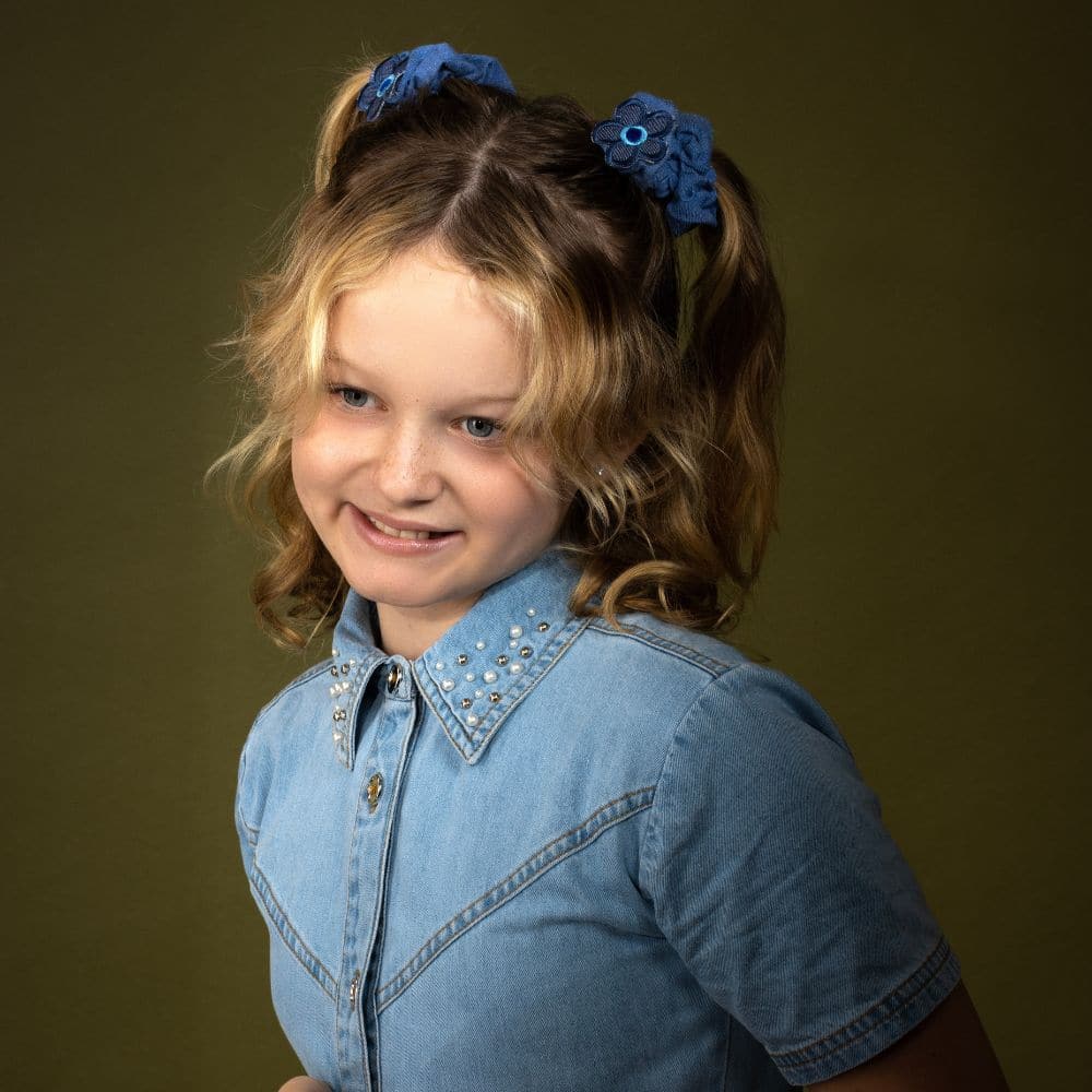 Handmade Children's Denim Flower Scrunchie Set - Image 3