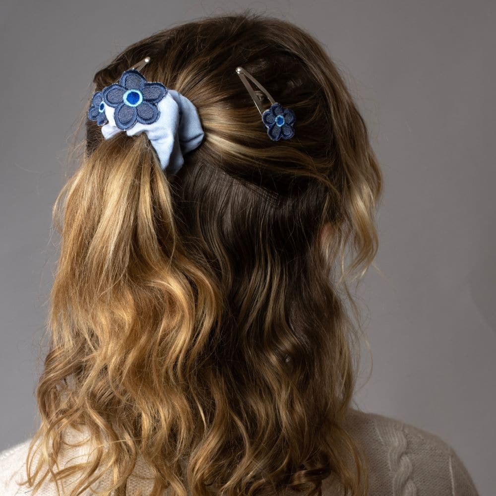 Handmade Children's Denim Flower Scrunchie Set - Image 4