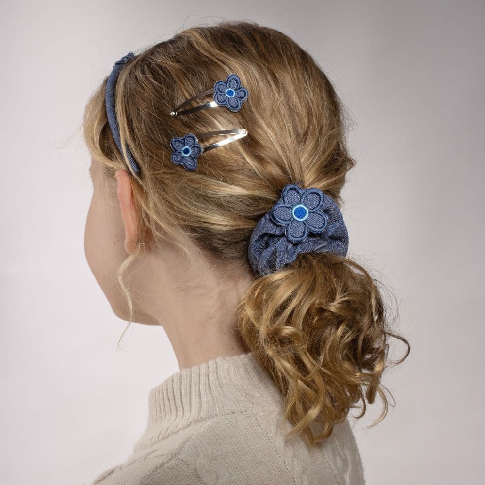 Handmade Children's Denim Flower Scrunchie Set - Image 5